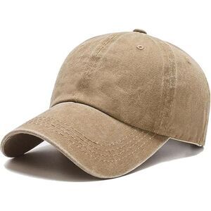 Unisex Khaki Washed Ponytail Slot Adjustable Buckle Classic Baseball Plain Cap